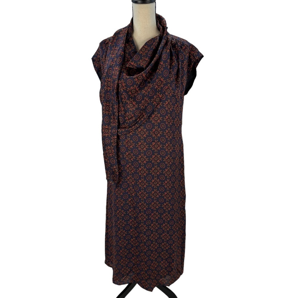 Club Monaco Sleeveless Drape Neck Midi Dress - Blue Red - size 6